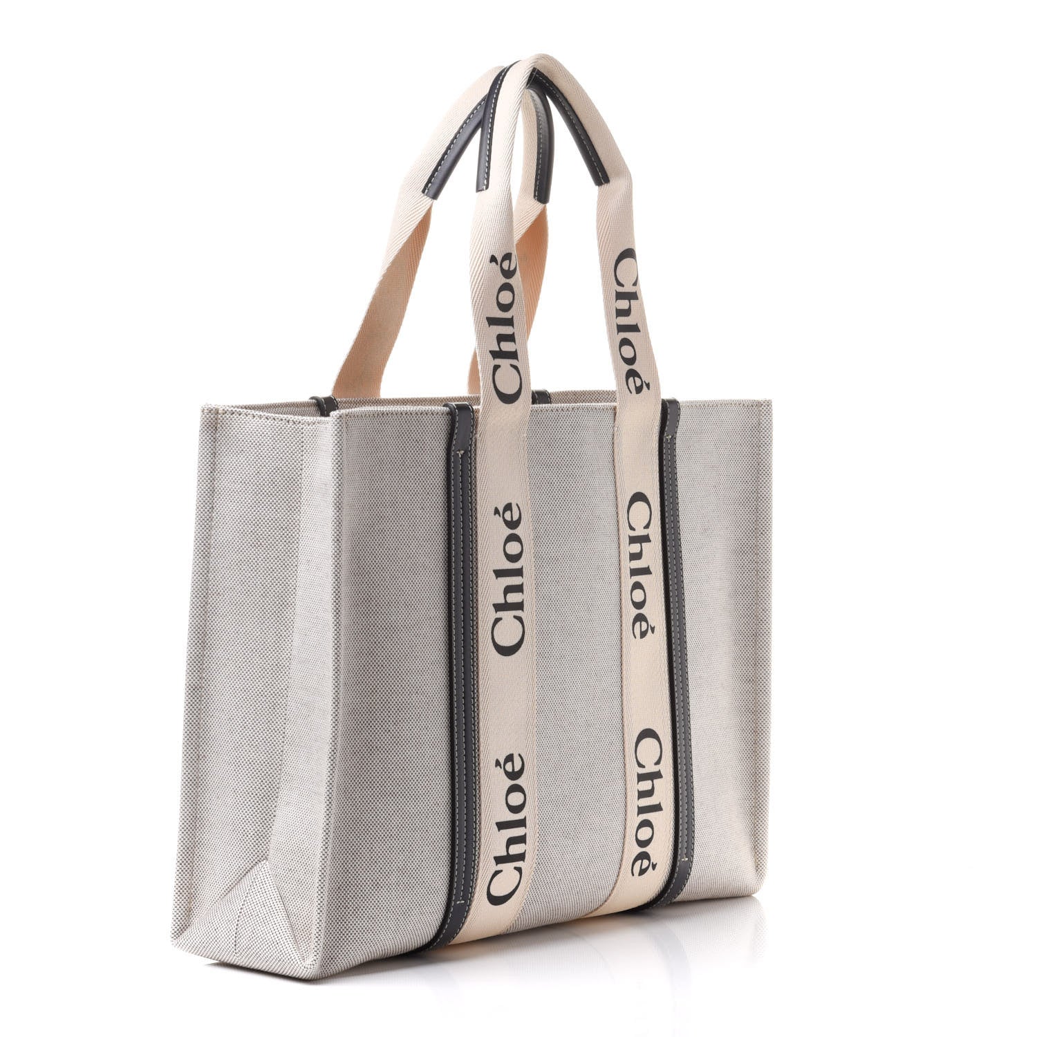 Chloe Cotton Calfskin Large Woody Ribbon Tote White Blue 3 of 10