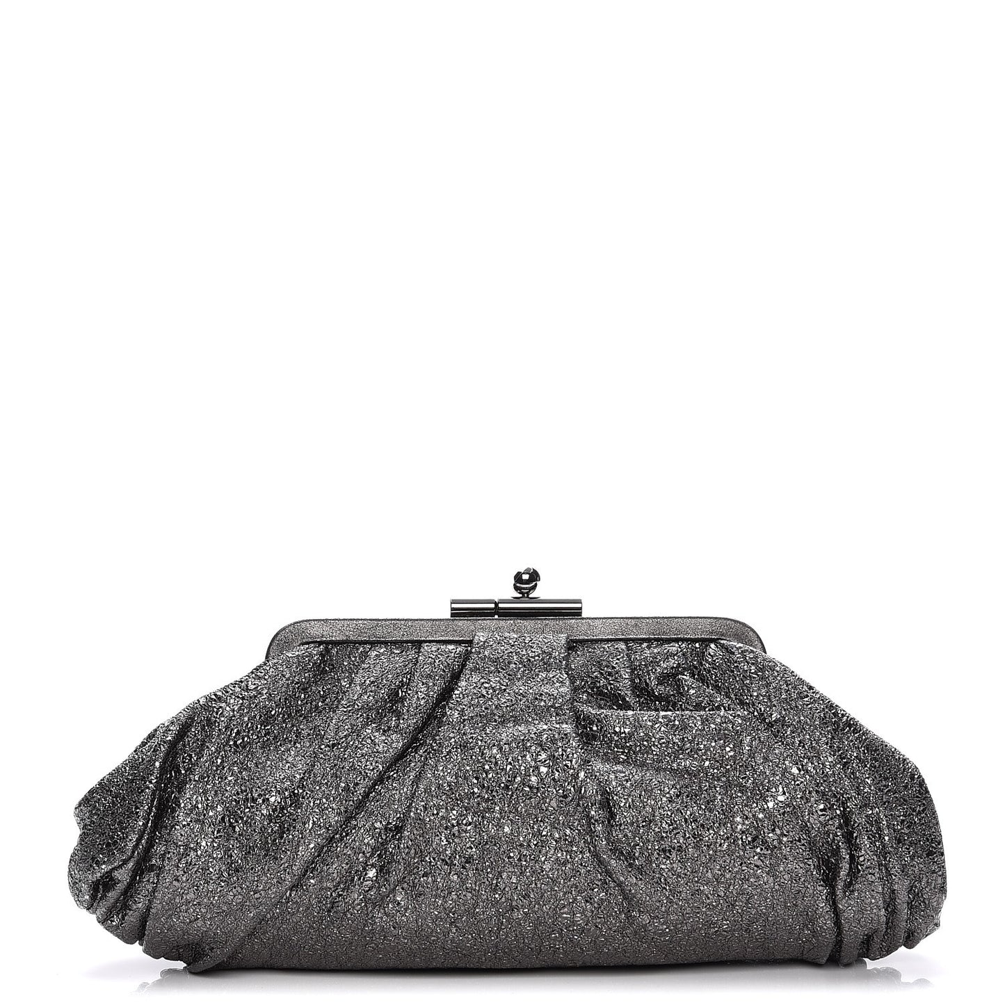 Metallic Crackled Calfskin Monte Carlo Clutch Dark Silver