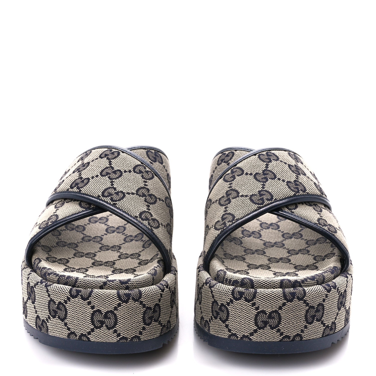 Gucci Monogram Criss Cross Platform Slide Sandals 37 Beige Blue 2 of 10