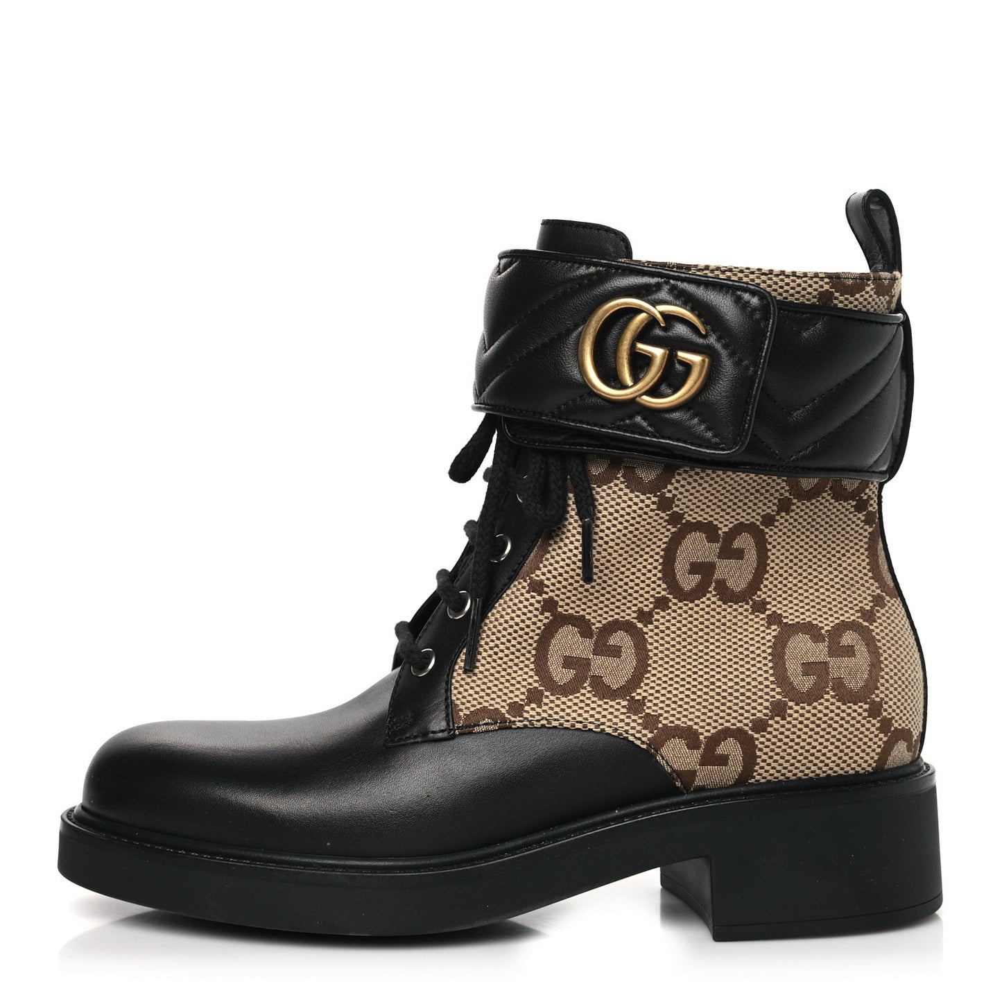 Flores Calfskin Monogram Maxi GG Nappa Matelasse Double G 40mm Ankle Boots 39.5 Black Camel Ebony