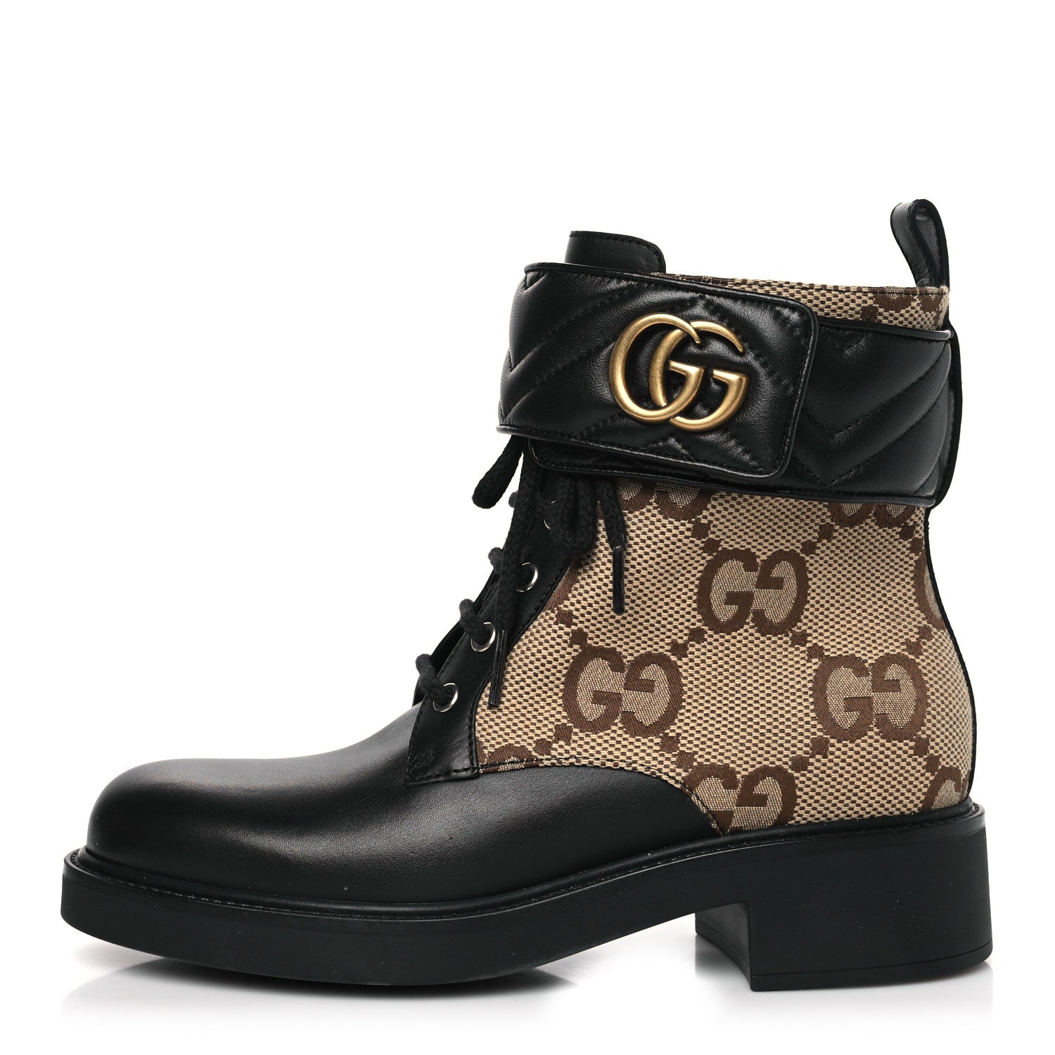 Gucci Flores Calfskin Monogram Maxi GG Nappa Matelasse Double G 40mm Ankle Boots 39.5 Black Camel Ebony 1 of 8