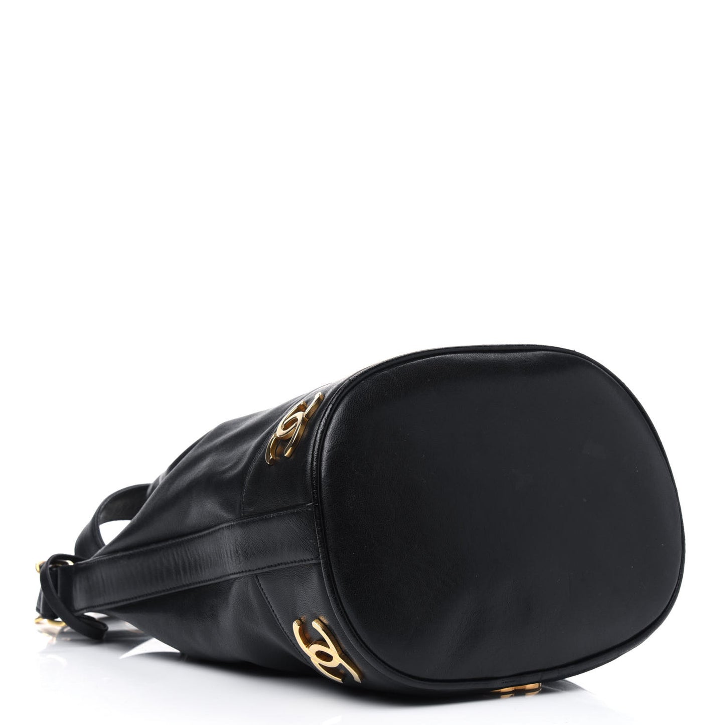 Lambskin Drawstring Bucket Bag Black