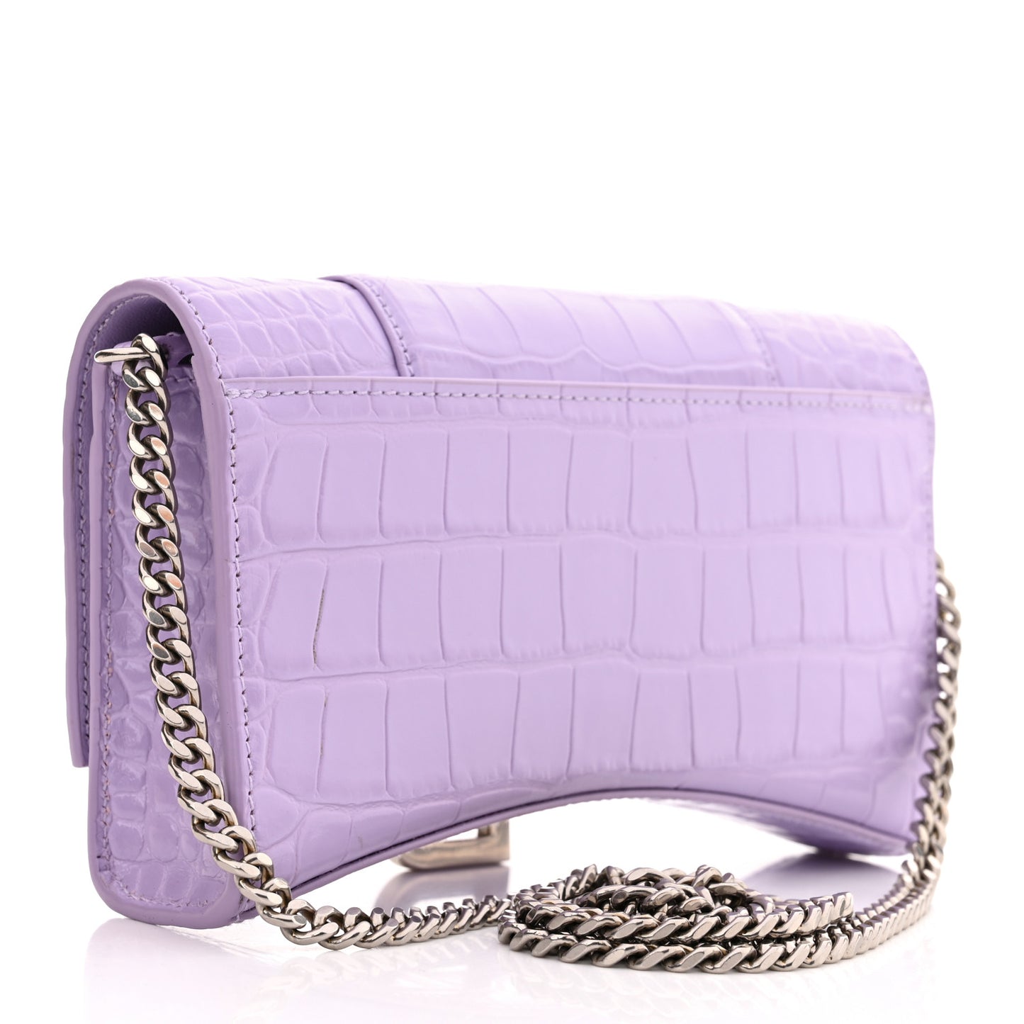 Shiny Calfskin Crocodile Embossed Hourglass Chain Bag Lilac