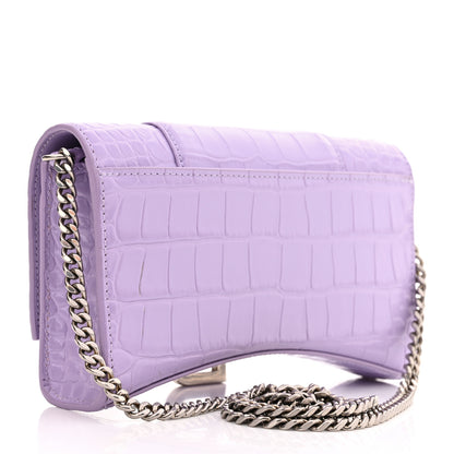 Balenciaga Shiny Calfskin Crocodile Embossed Hourglass Chain Bag Lilac 3 of 10