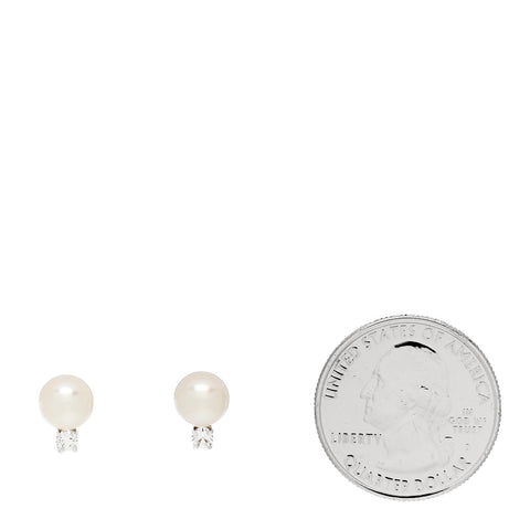 18K White Gold Diamond Akoya Cultured Pearl 7-7.5mm Signature Earrings