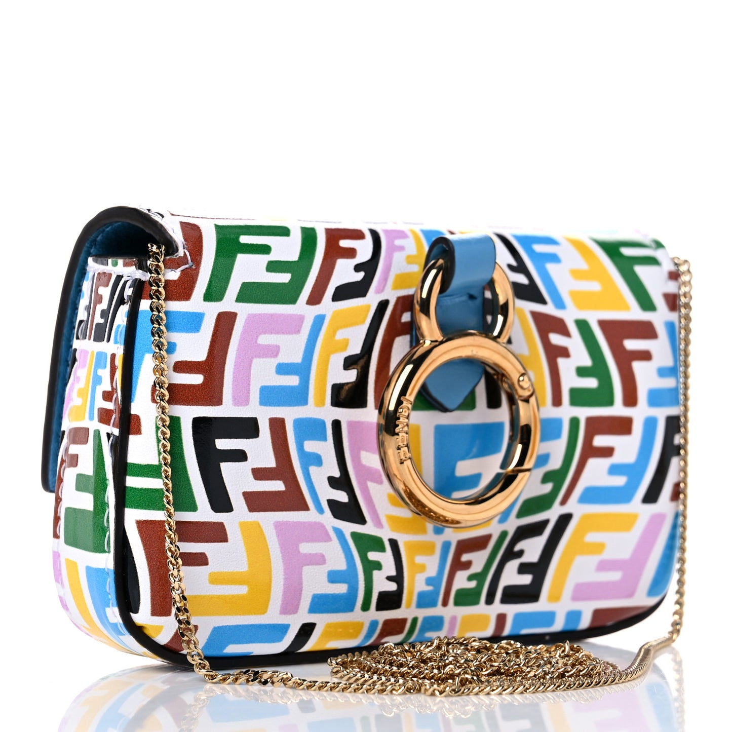 X SARAH COLEMAN Vitello Liberty Ceylon Micro FF Fish Eye Embossed Nano Baguette Charm Multicolor Cyber Blue
