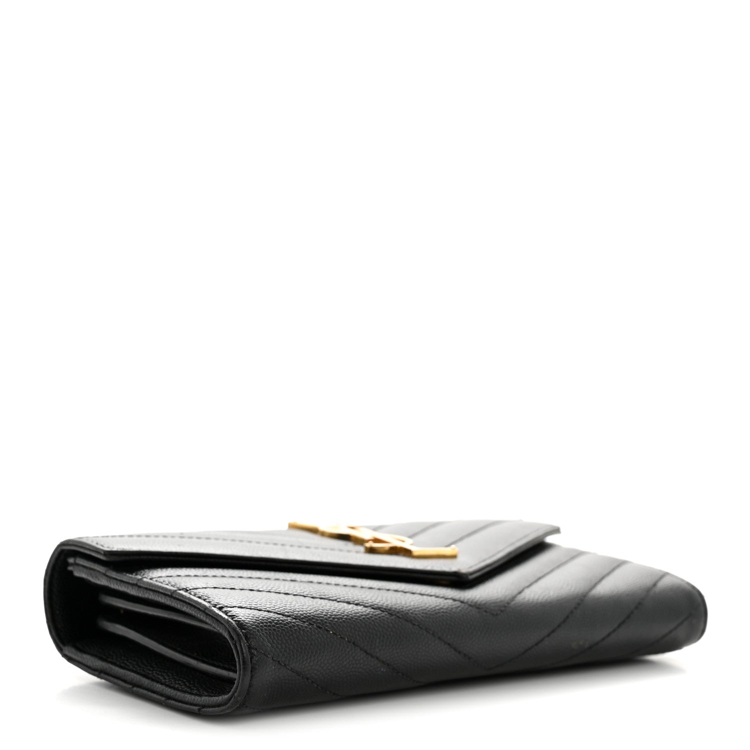 Saint Laurent Grain De Poudre Matelasse Chevron Monogram Flap Wallet Black 4 of 13