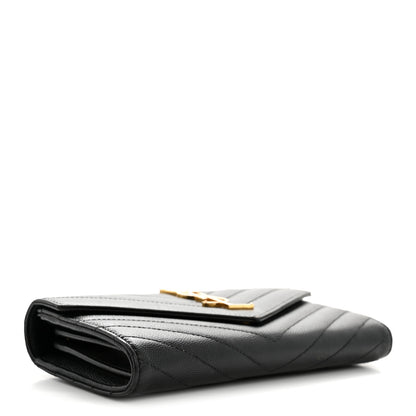 Saint Laurent Grain De Poudre Matelasse Chevron Monogram Flap Wallet Black 4 of 13