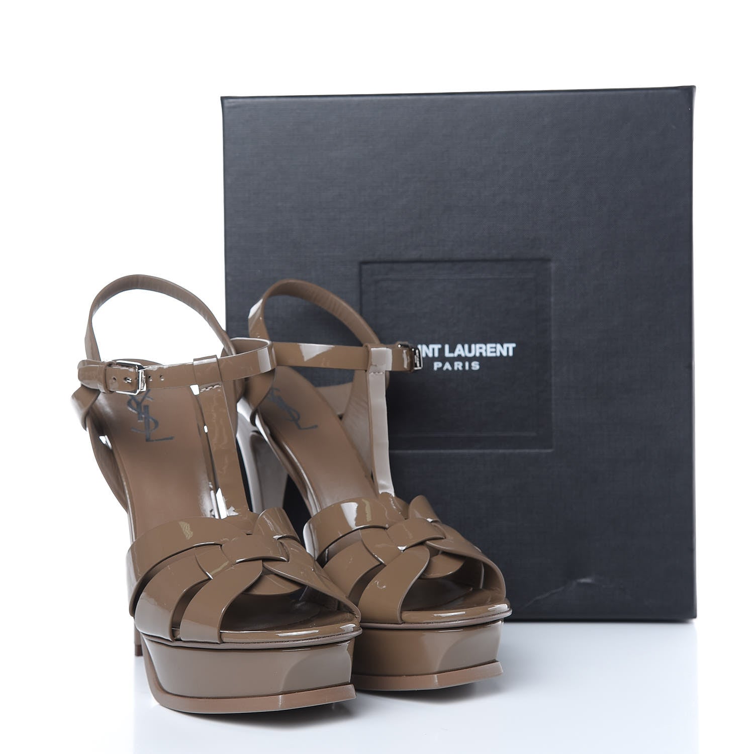 Saint Laurent Patent Tribute 105 Platform Sandals 41 Taupe 12 of 12
