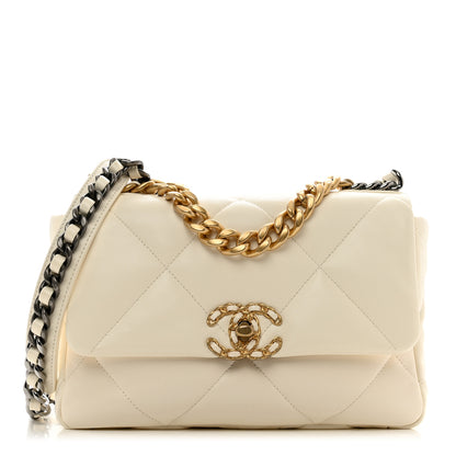 Chanel Goatskin Quilted Medium Chanel 19 Flap White 1 of 10