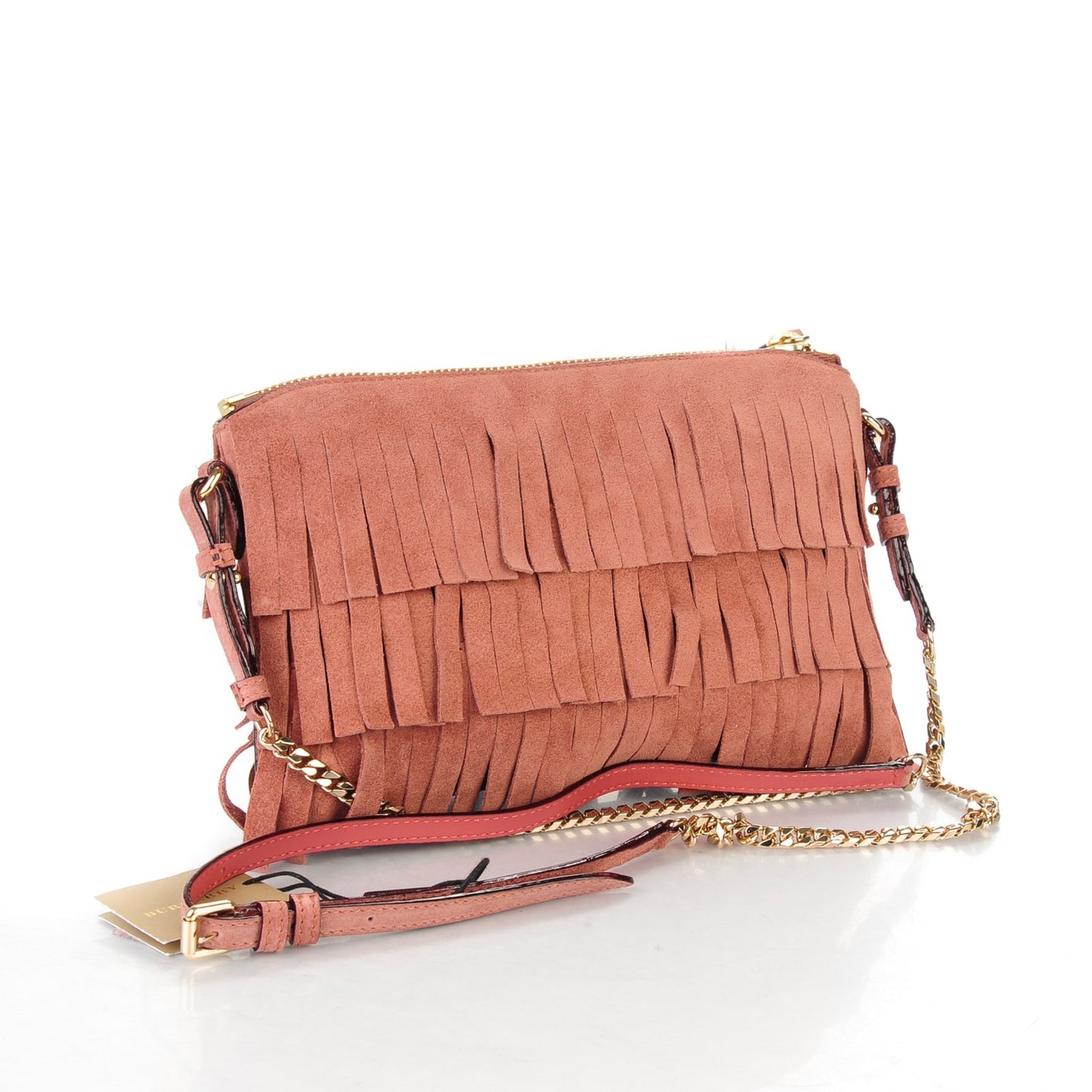 Suede Fringe Peyton Crossbody Clutch Bag Russet Pink