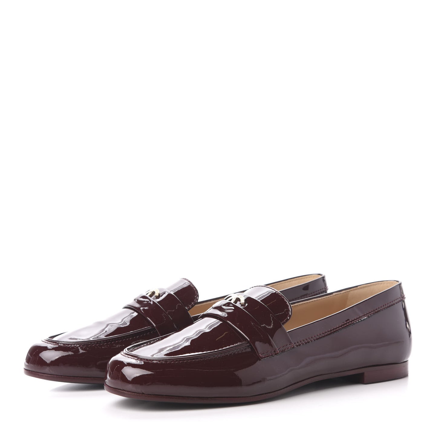 Patent Calfskin CC Loafers 41 Burgundy