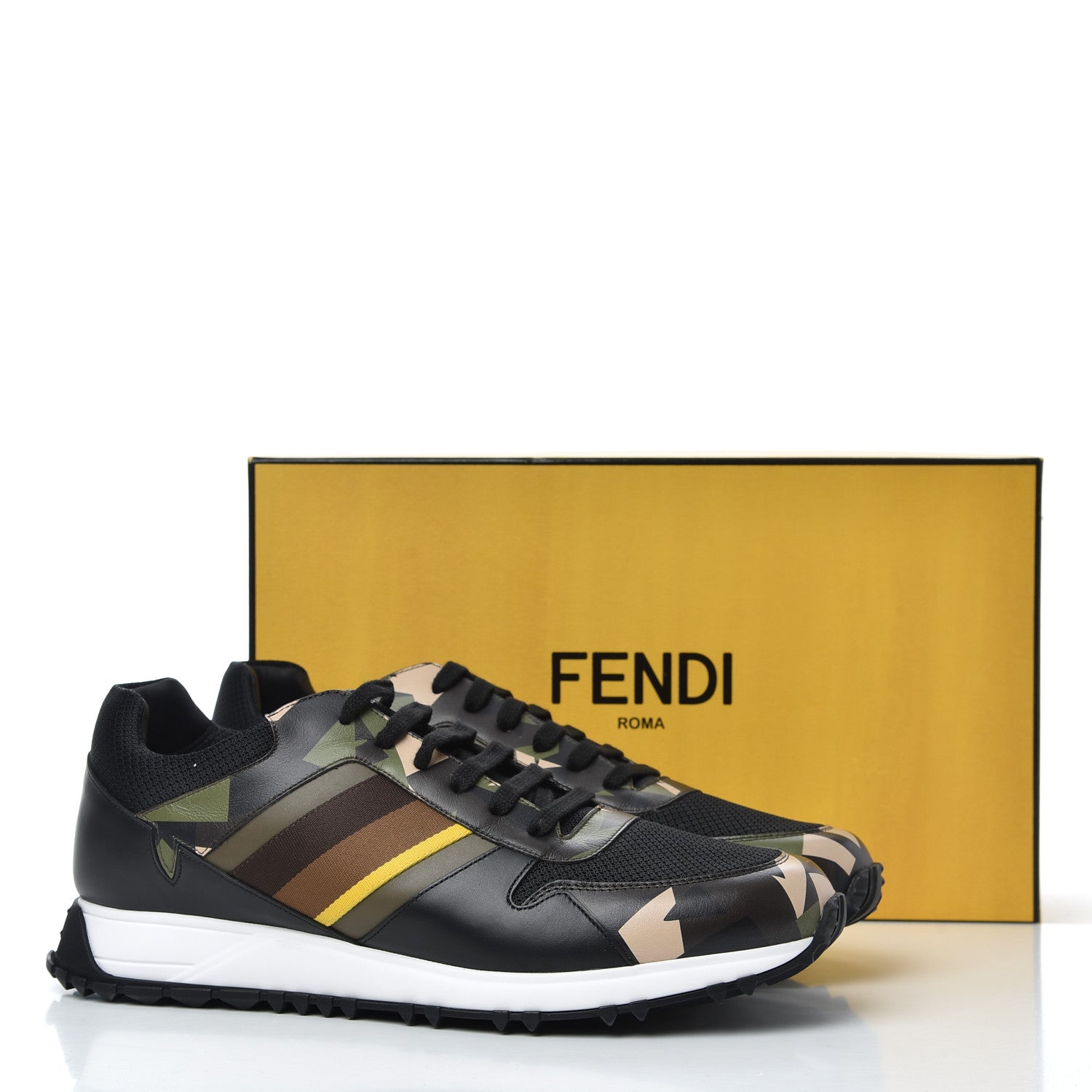 Fendi Calfskin Nylon Mens Camo Bugs Sneakers 11 Military Black Multicolor 9 of 9