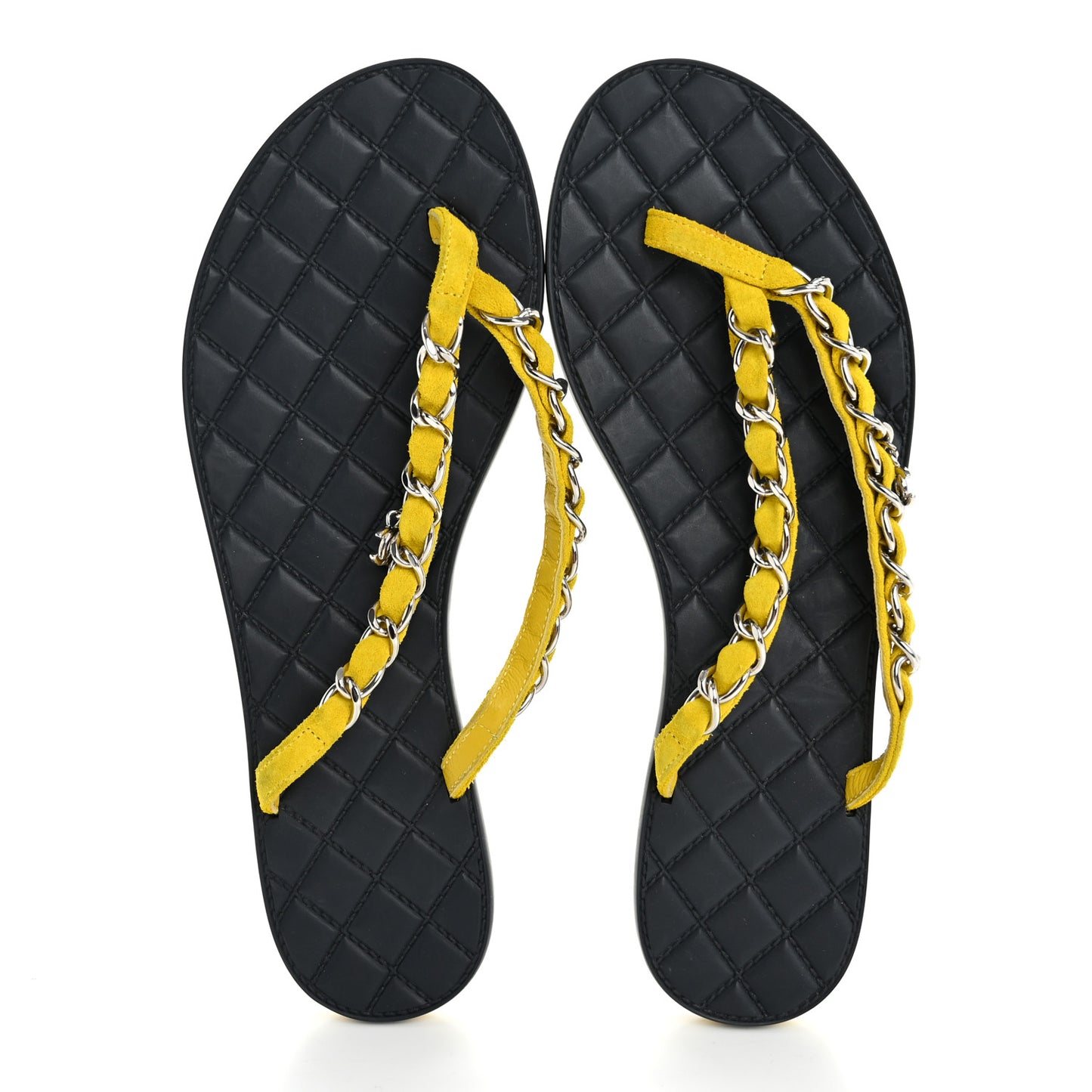 Suede Calfskin Quilted Chain Thong Sandals 37 Yellow