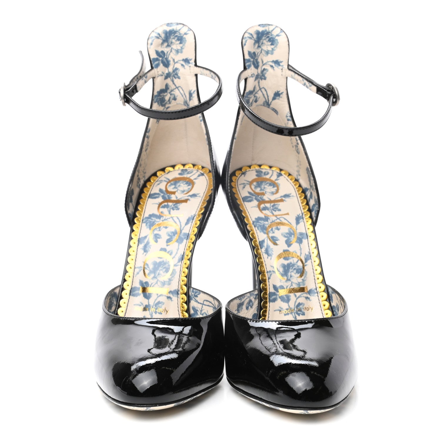 Gucci Patent Daisy Ankle Strap d'Orsay 105 Pumps 38 Black 2 of 9