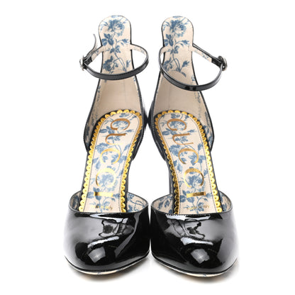 Gucci Patent Daisy Ankle Strap d'Orsay 105 Pumps 38 Black 2 of 9
