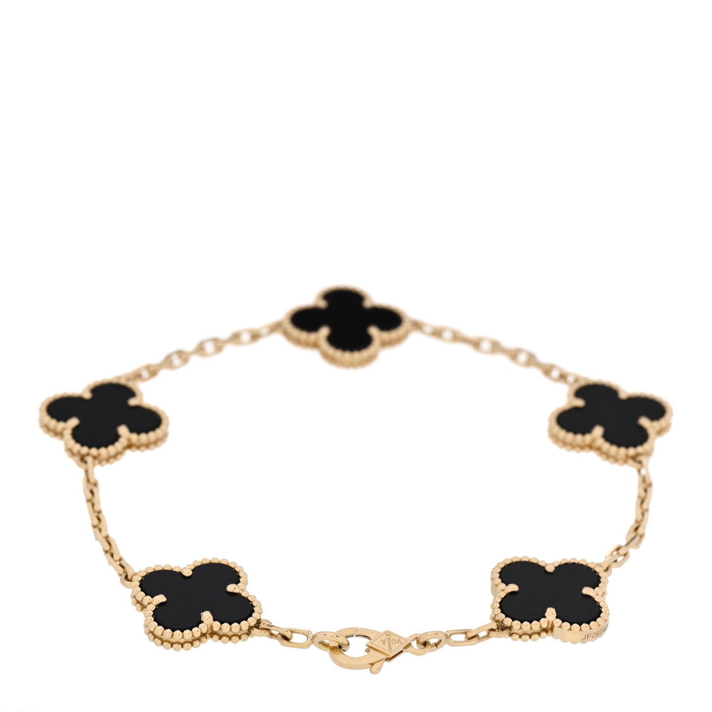 18K Yellow Gold Black Onyx 5 Motifs Vintage Alhambra Bracelet