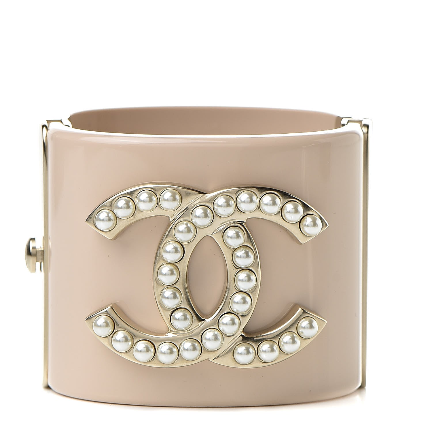 Chanel Resin Pearl CC Cuff Gold Pearly White Beige 1 of 6