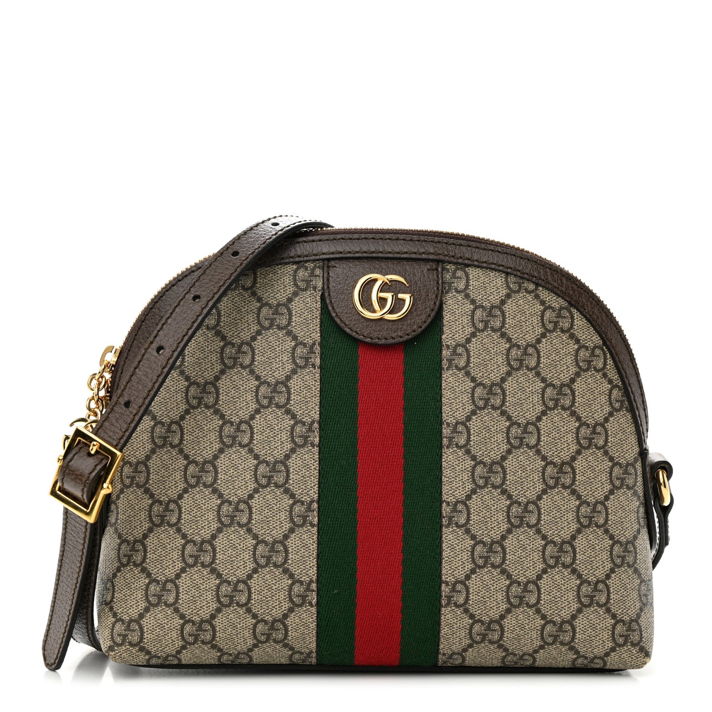 GG Supreme Monogram Textured Dollar Calfskin Web Small Ophidia Dome Shoulder Bag Beige Ebony New Acero