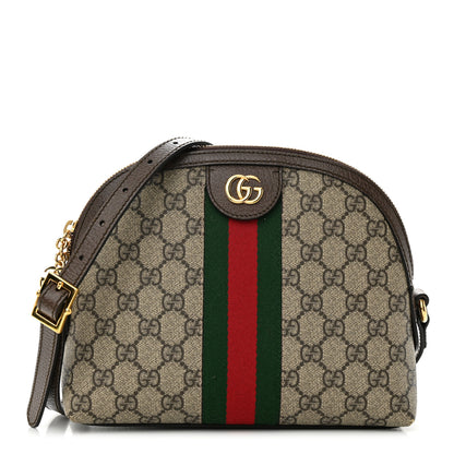 Gucci GG Supreme Monogram Textured Dollar Calfskin Web Small Ophidia Dome Shoulder Bag Beige Ebony New Acero 1 of 10