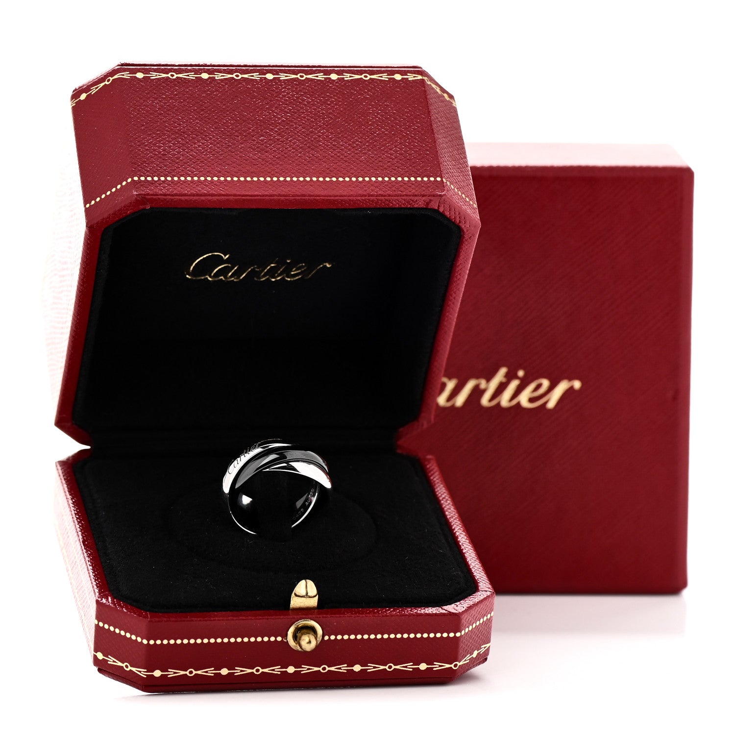 Cartier 18K White Gold Palladium Black Ceramic Trinity Ring 50 5.25 6 of 6