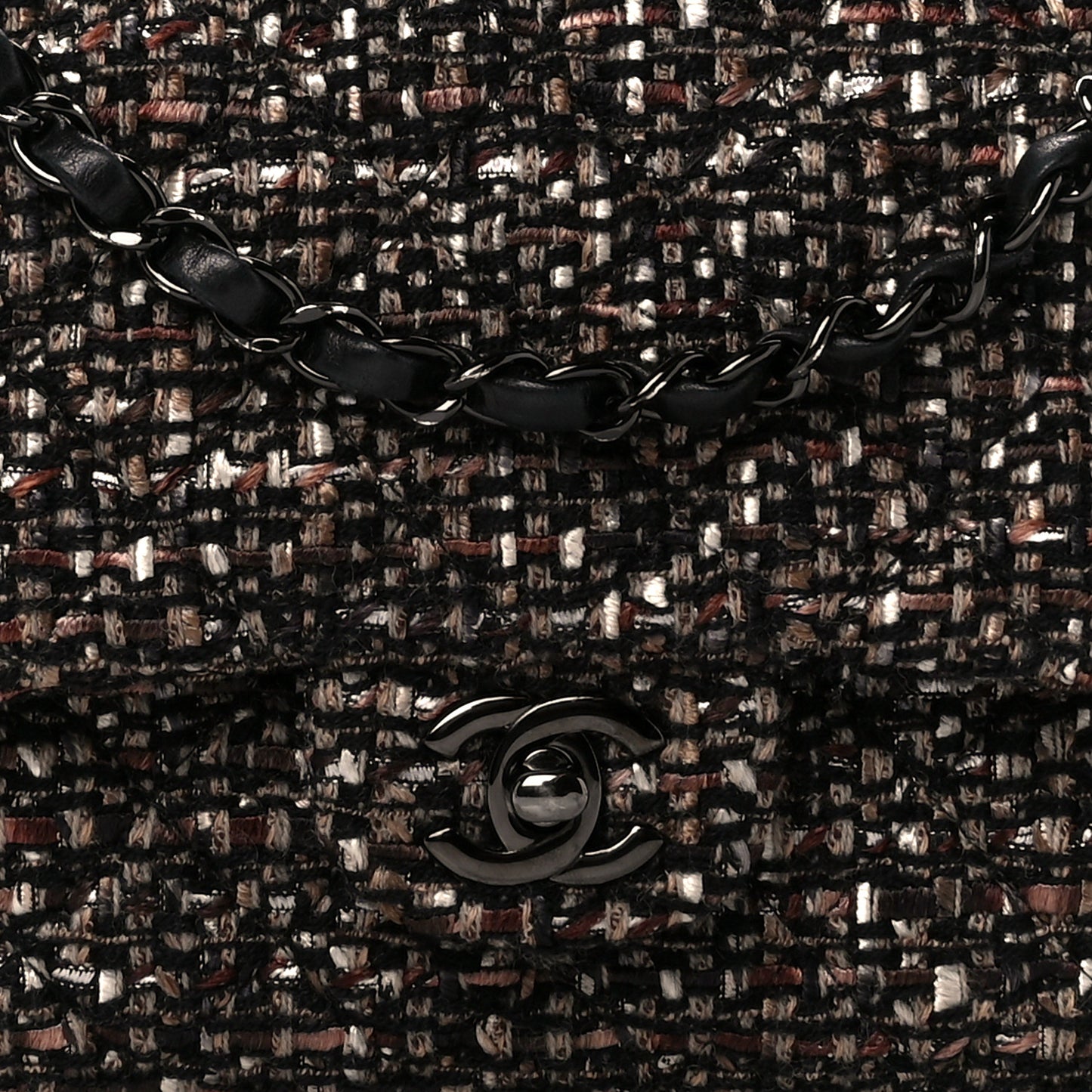 Tweed Quilted Medium Double Flap Brown