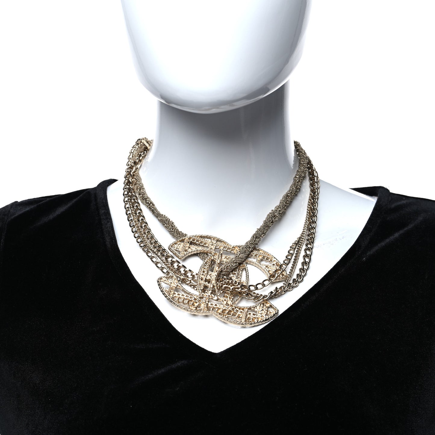 Tweed Effect Multi Strand CC Large Pendant Necklace Gold
