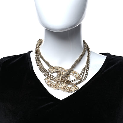 Chanel Tweed Effect Multi Strand CC Large Pendant Necklace Gold 3 of 5