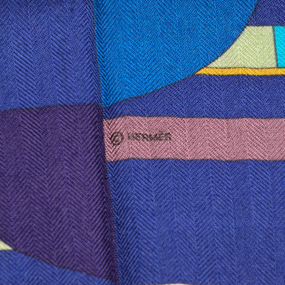 Hermes Cashmere Silk Rocabar Stole Violet Menthe Cobalt 6 of 6