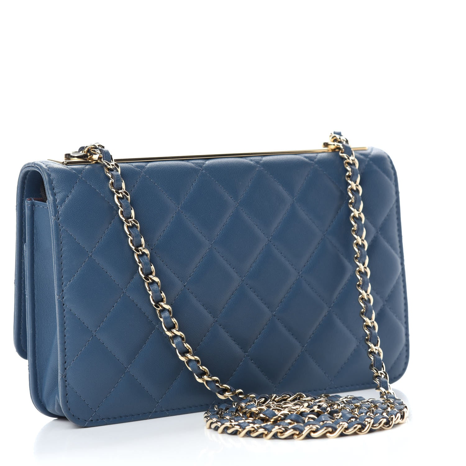 Chanel Lambskin Quilted Trendy CC Wallet On Chain WOC Blue 3 of 13