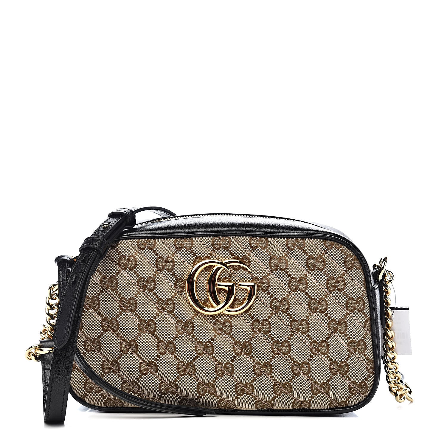Gucci Monogram Matelasse Diagonal Small GG Marmont Chain Shoulder Bag Beige Black 1 of 11