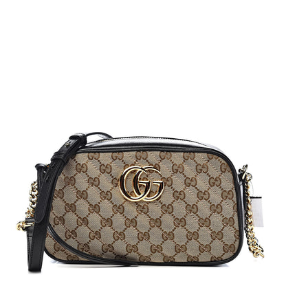 Gucci Monogram Matelasse Diagonal Small GG Marmont Chain Shoulder Bag Beige Black 1 of 11