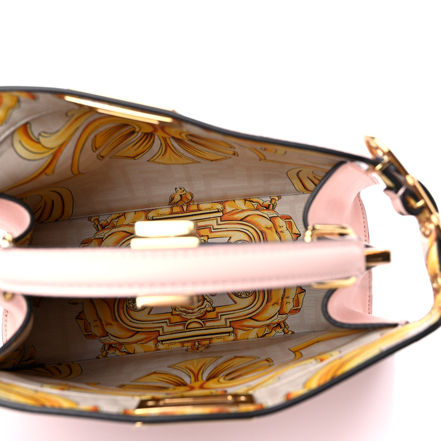 Fendi X VERSACE Vitello Seta Nappa Fendace FF Baroque Small Peekaboo I SEE U Satchel Rosa Confetto White Gold 5 of 8