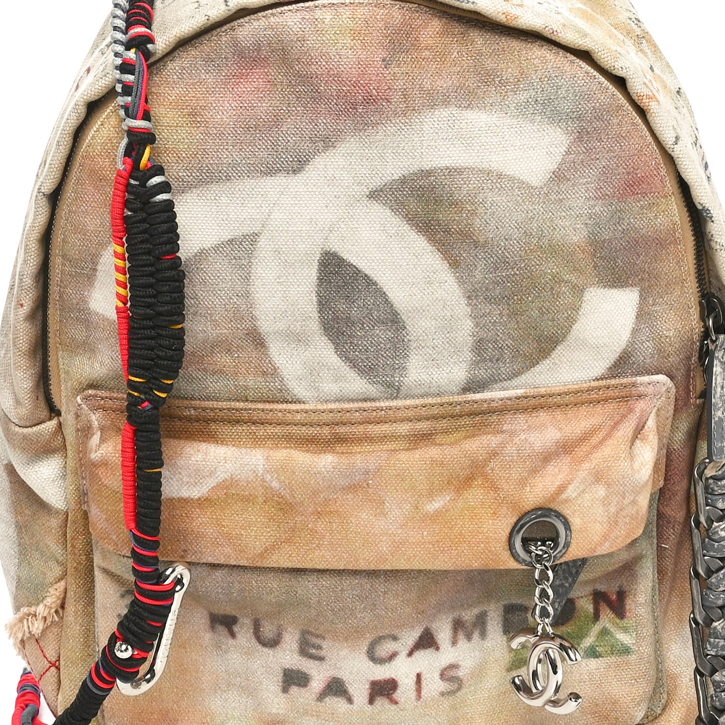 Graffiti Printed Canvas Medium Backpack Beige