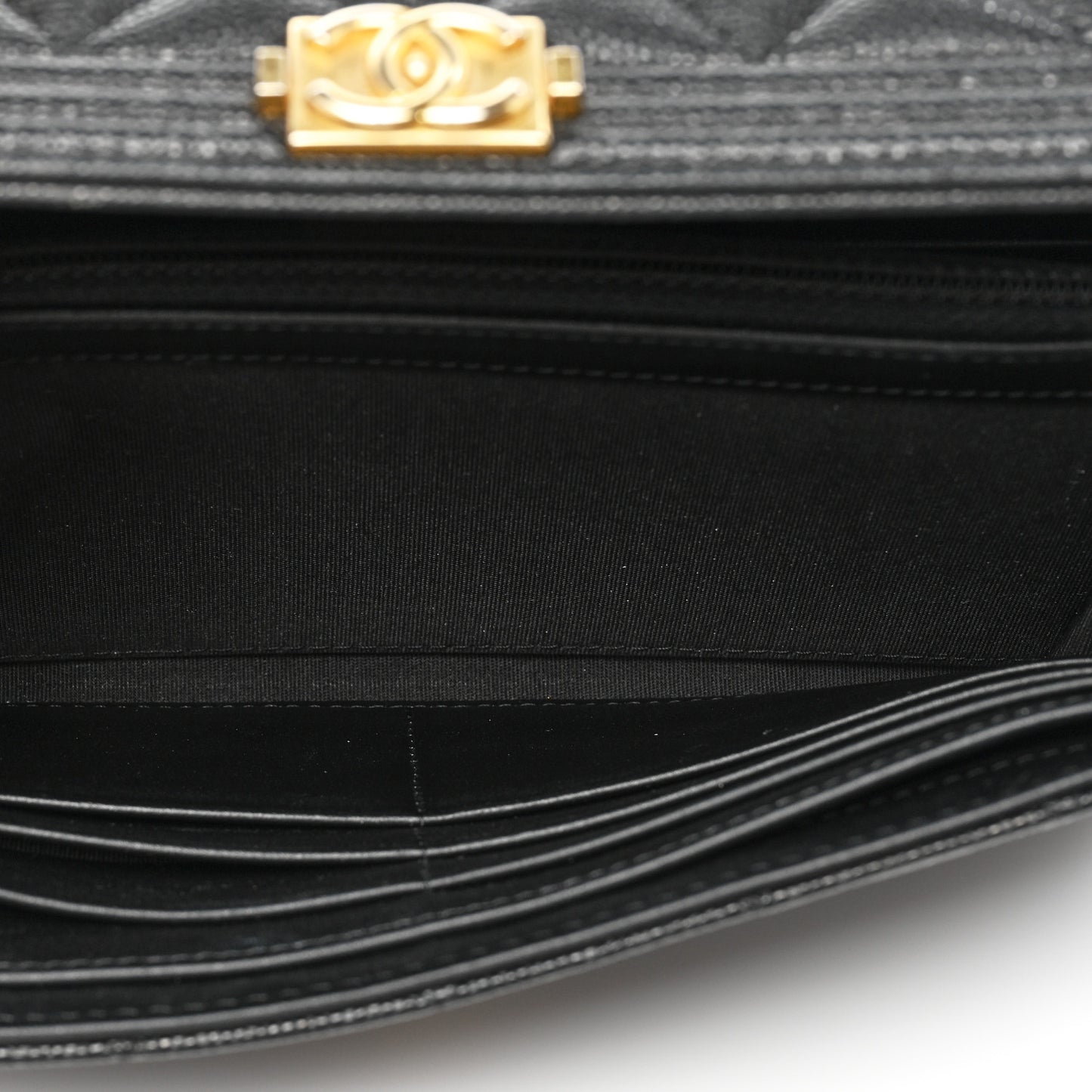 Caviar Quilted Long Boy Flap Wallet Black