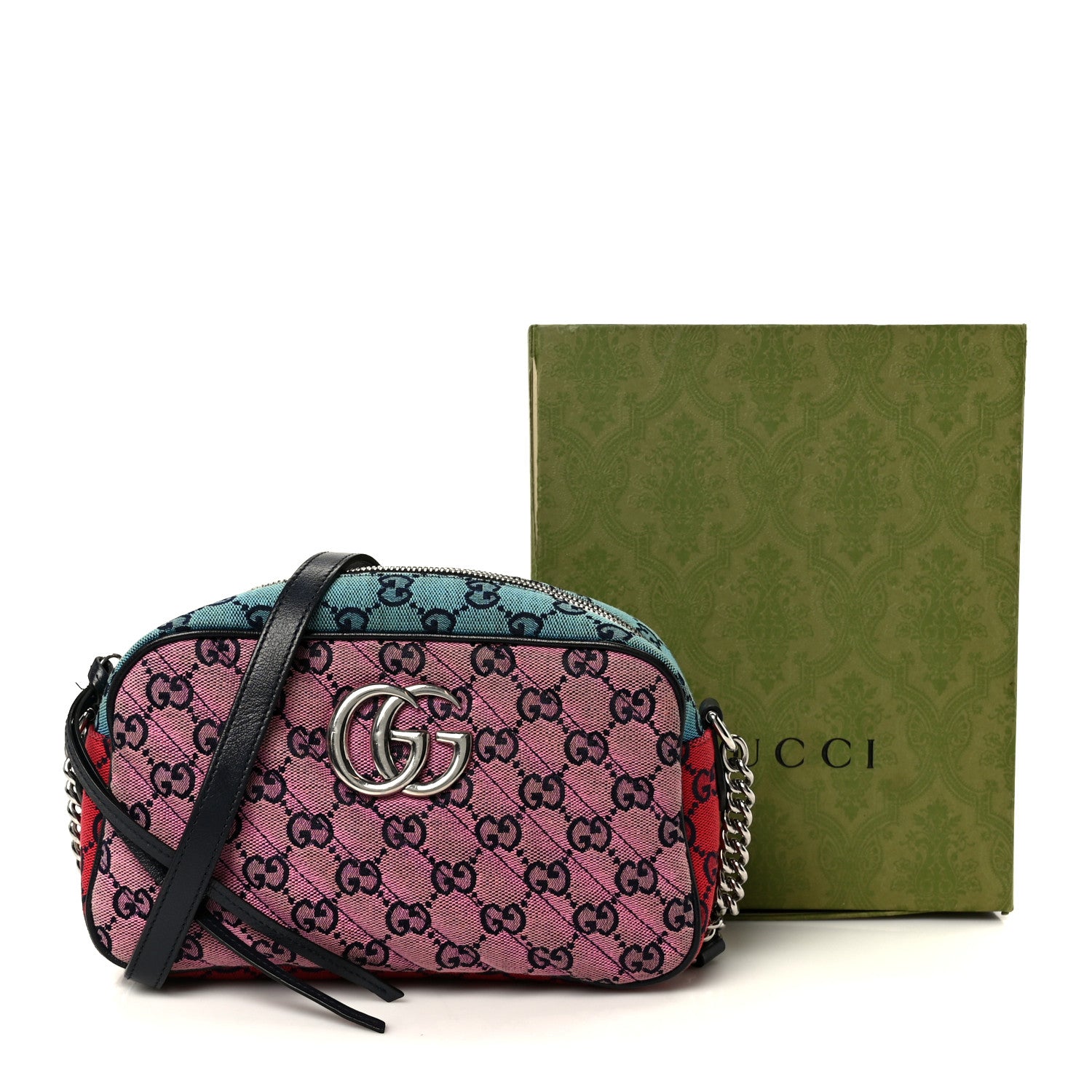 Gucci Monogram Multicolor Matelasse Diagonal Small GG Marmont Chain Shoulder Bag Pink Blue Green Red Light Blue 12 of 12
