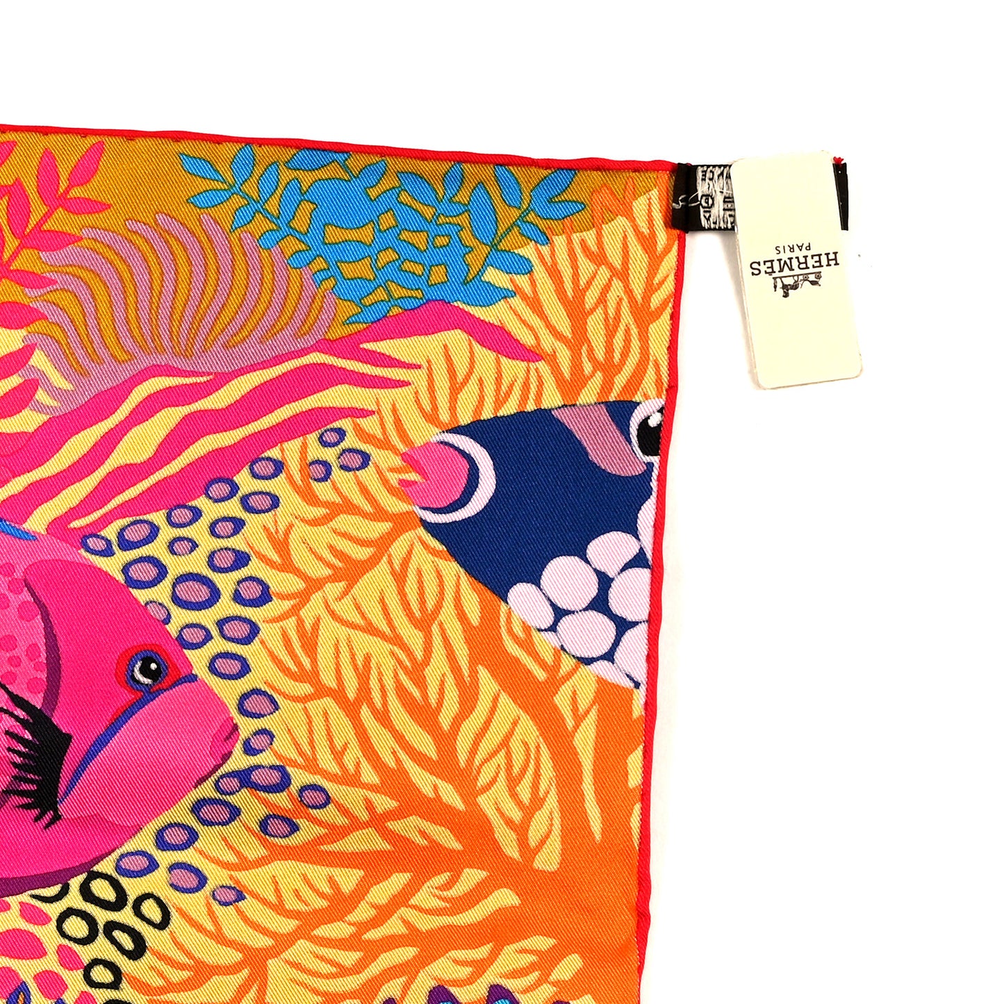 Silk Under The Waves Scarf 90  Ocre Rose Vif Bleu
