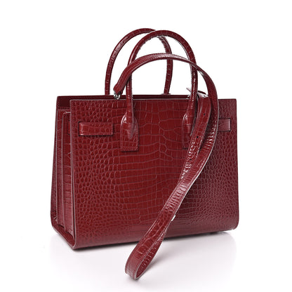 Saint Laurent Calfskin Crocodile Embossed Baby Sac De Jour Red 3 of 13
