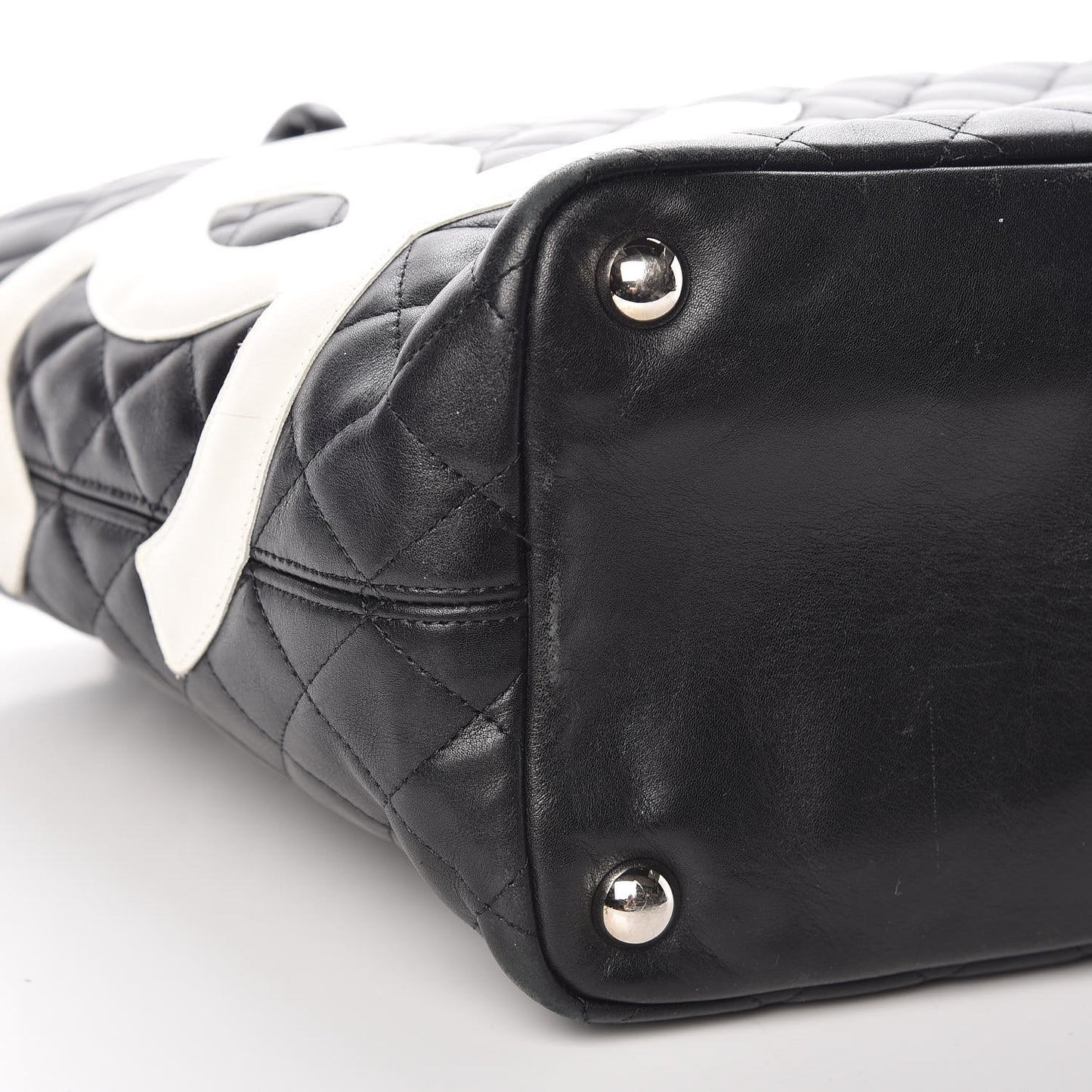 Calfskin Quilted Large Cambon Tote Black White