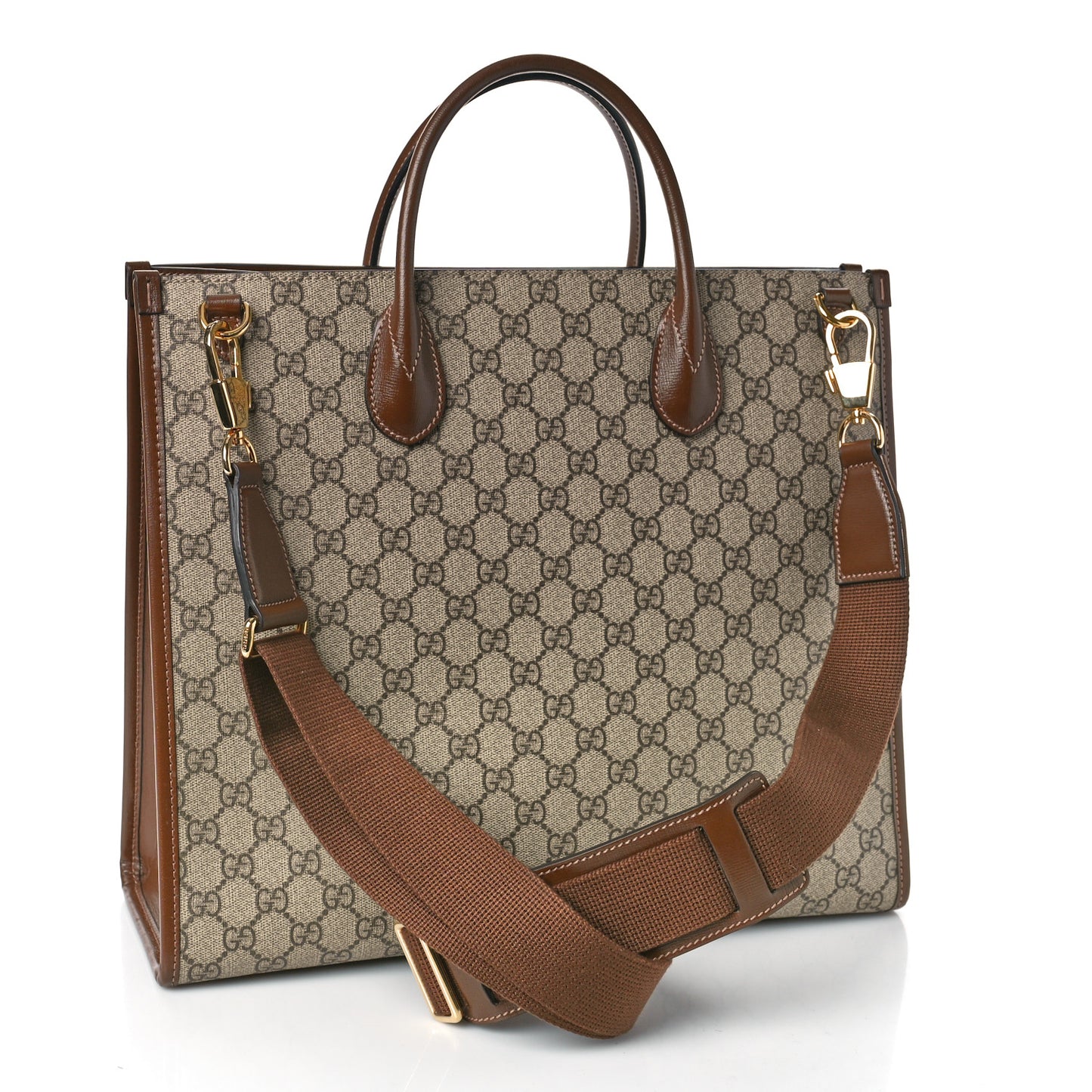 GG Supreme Monogram Azalea Calfskin Medium Retro Interlocking G Tote Bag Beige Ebony Brown Sugar
