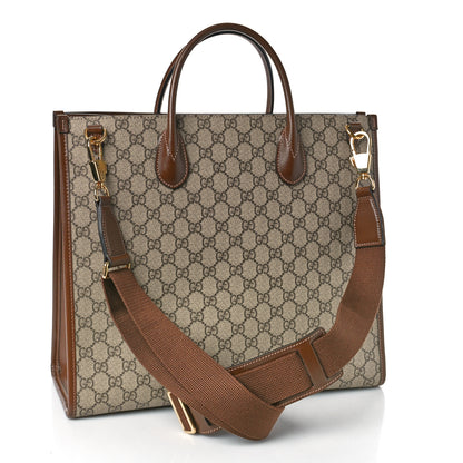 Gucci GG Supreme Monogram Azalea Calfskin Medium Retro Interlocking G Tote Bag Beige Ebony Brown Sugar 3 of 9