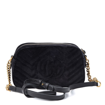 Gucci Velvet Matelasse Deer Embroidered Small GG Marmont Chain Shoulder Bag Black 2 of 9
