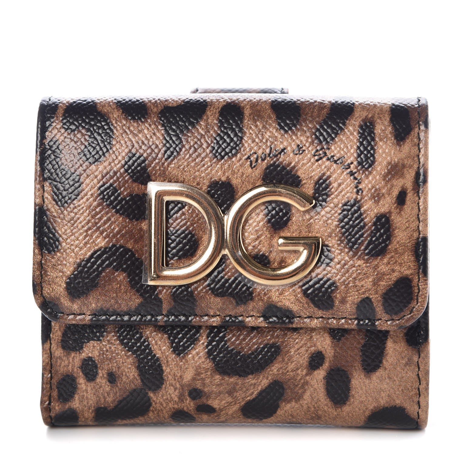 Dolce & Gabbana Dauphine Leopard Printed Logo French Flap Wallet Black 1 of 7
