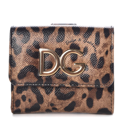 Dolce & Gabbana Dauphine Leopard Printed Logo French Flap Wallet Black 1 of 7