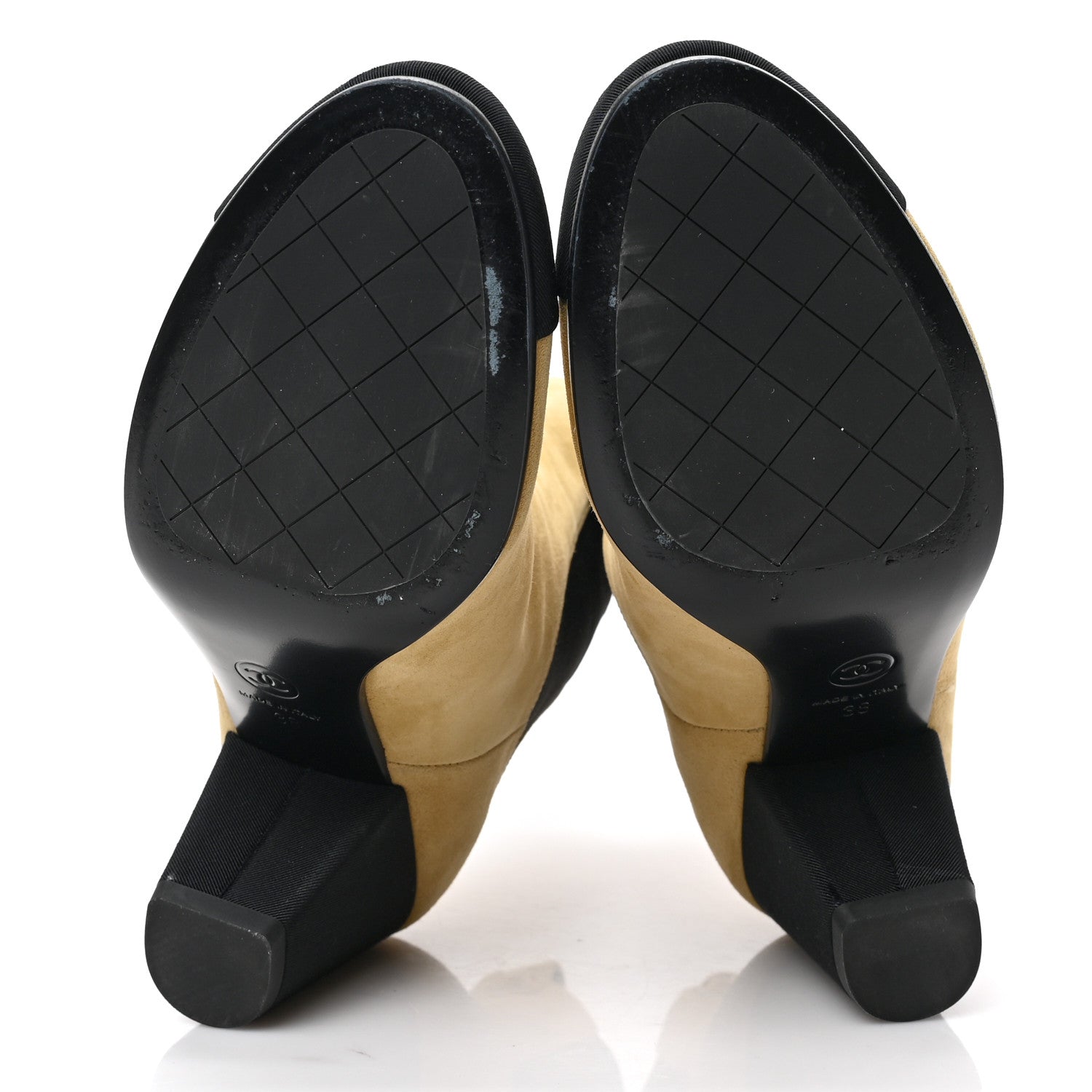 Chanel Suede Kidskin Crossgrain Cap Toe CC Short Ankle Boots 38 Beige Black 5 of 8