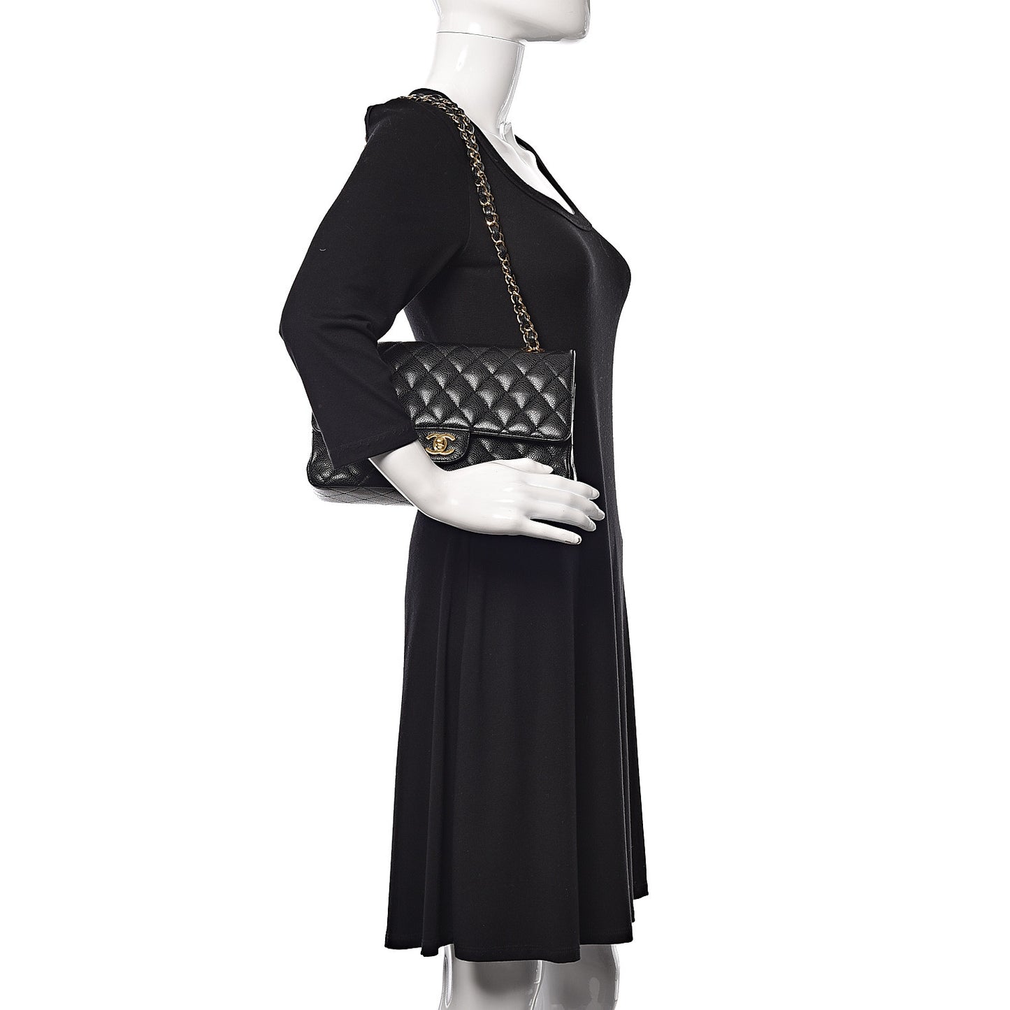 Caviar Quilted Medium Double Flap Black
