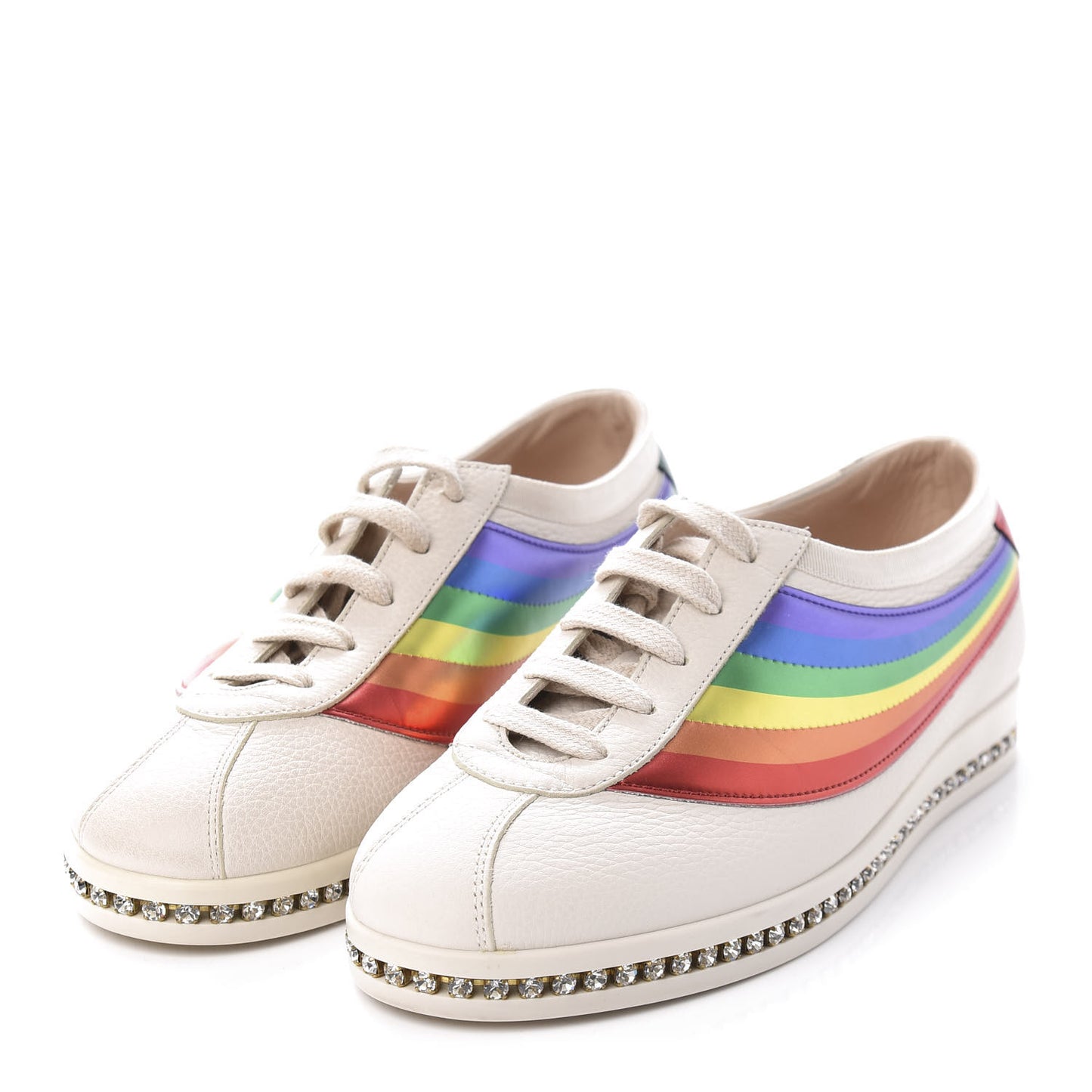 Calfskin Crystal Rainbow Womens Falacer Sneakers 36 White