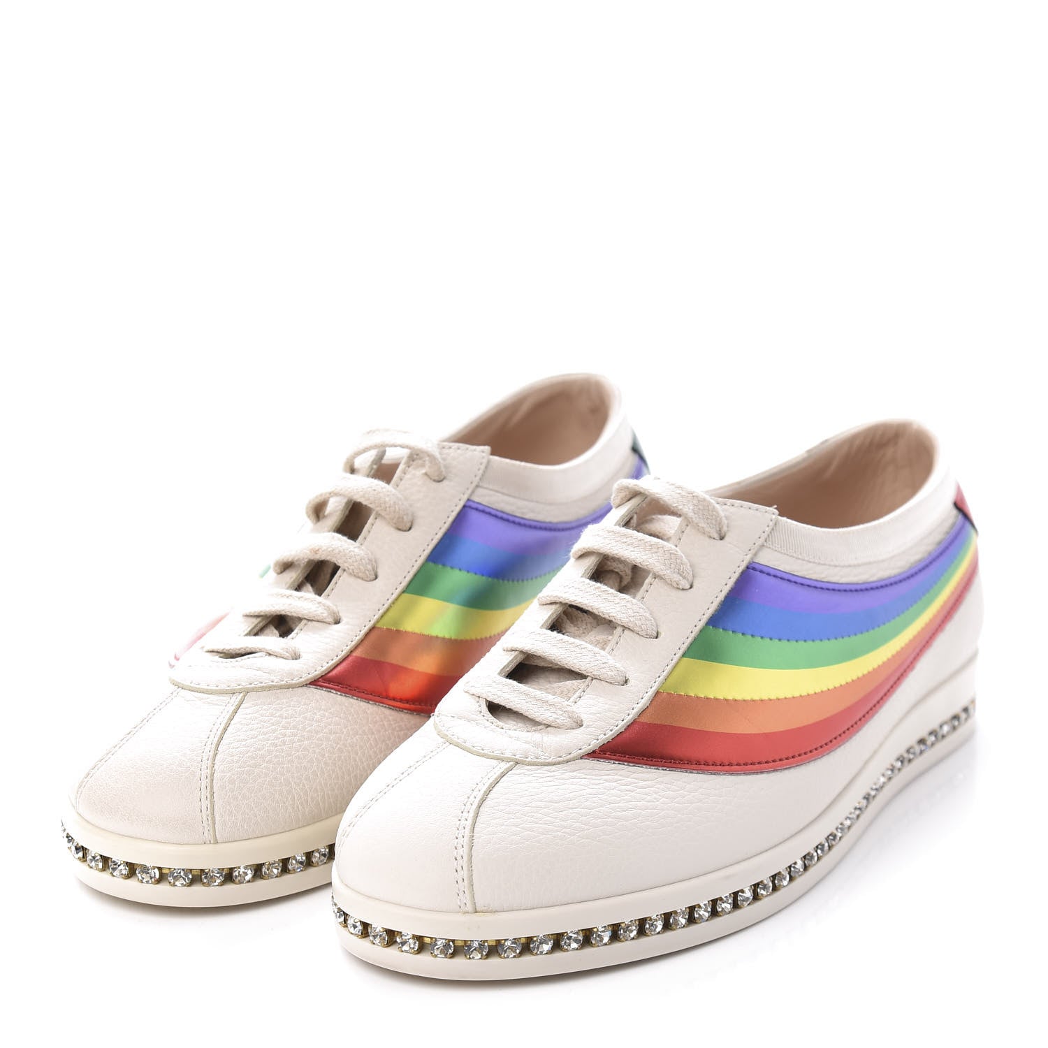 Gucci Calfskin Crystal Rainbow Womens Falacer Sneakers 36 White 3 of 11