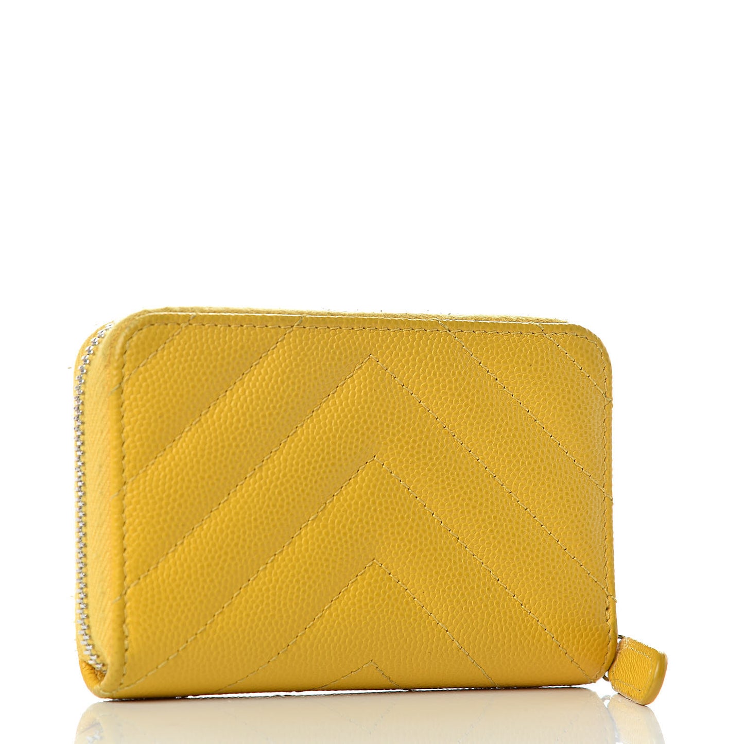Caviar Chevron Quilted Zip Coin Purse Yellow