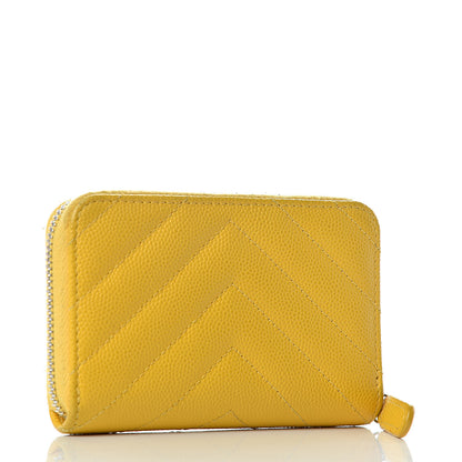 Chanel Caviar Chevron Quilted Zip Coin Purse Yellow 3 of 10